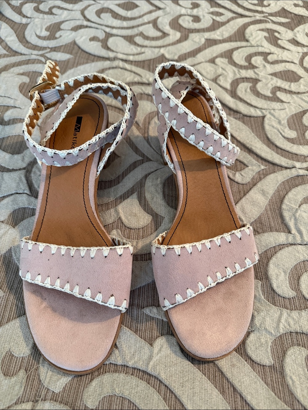 Matico suede pink and white sandals from Anthropologie